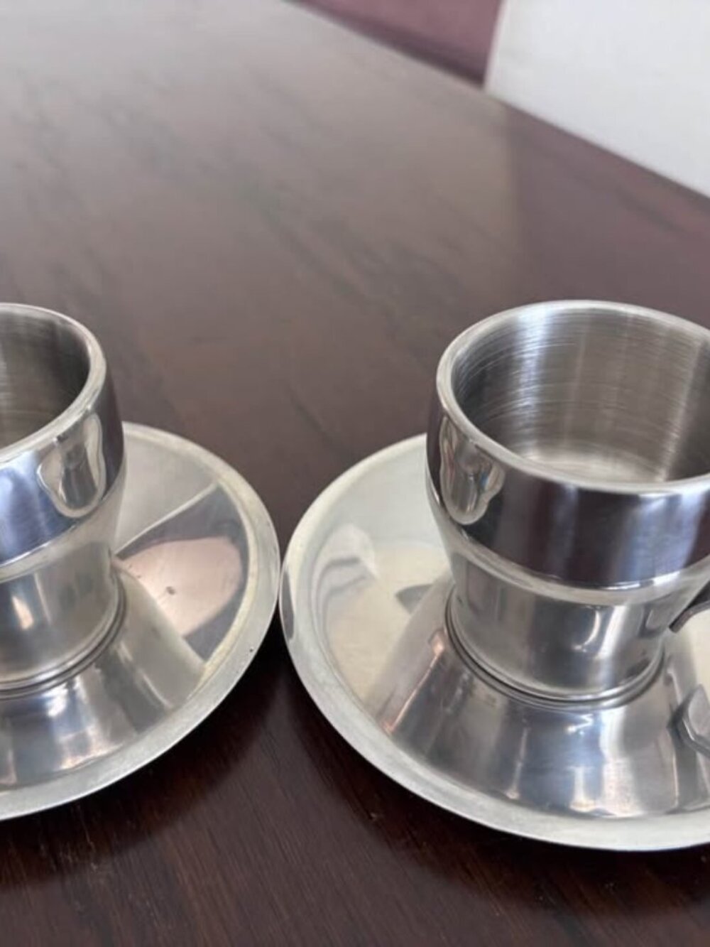 Vintage Breville Café Roma Stainless Steel Espresso Cups & Saucers - Set of 2